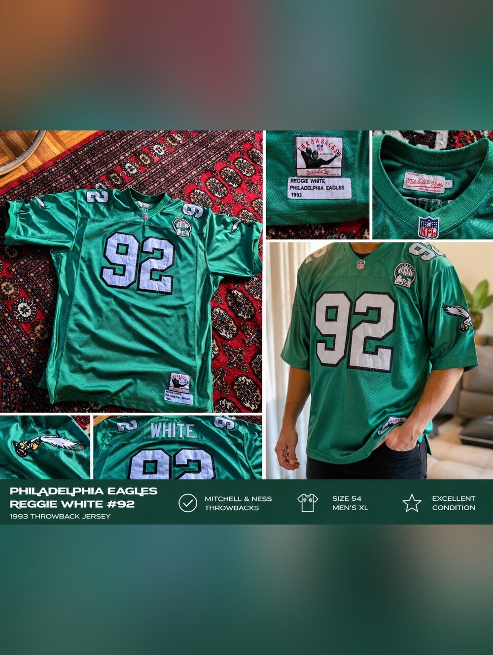 Mitchell & Ness Reggie White #92 Philadelphia Eagles Throwback Jersey Size 54 XL